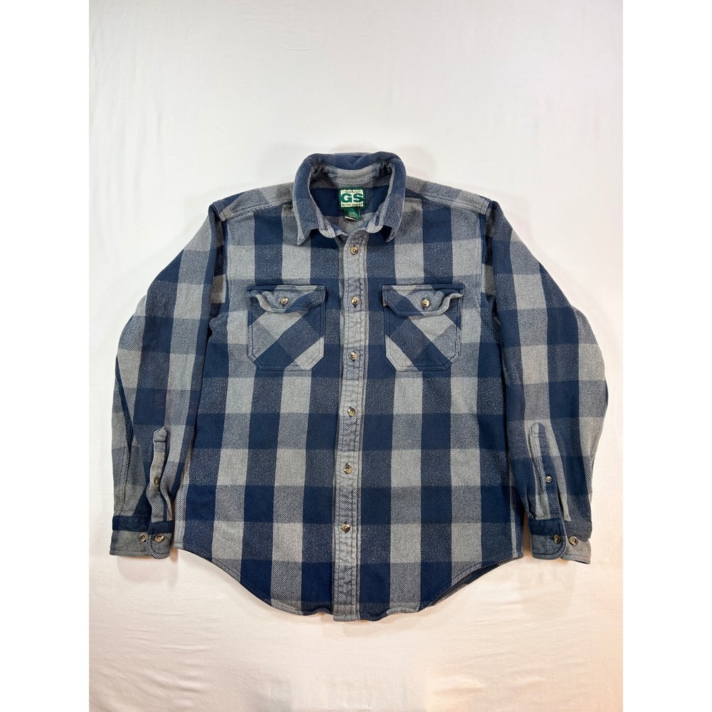 Gander Mountain Guide Series Mens Blue Grey Buffalo Plaid Flannel Shirt Medium